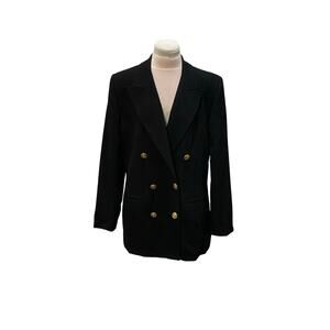 VINTAGE 90s TALBOTS Black Worsted Wool Blazer Jacket 10 Gold Crest Buttons USA